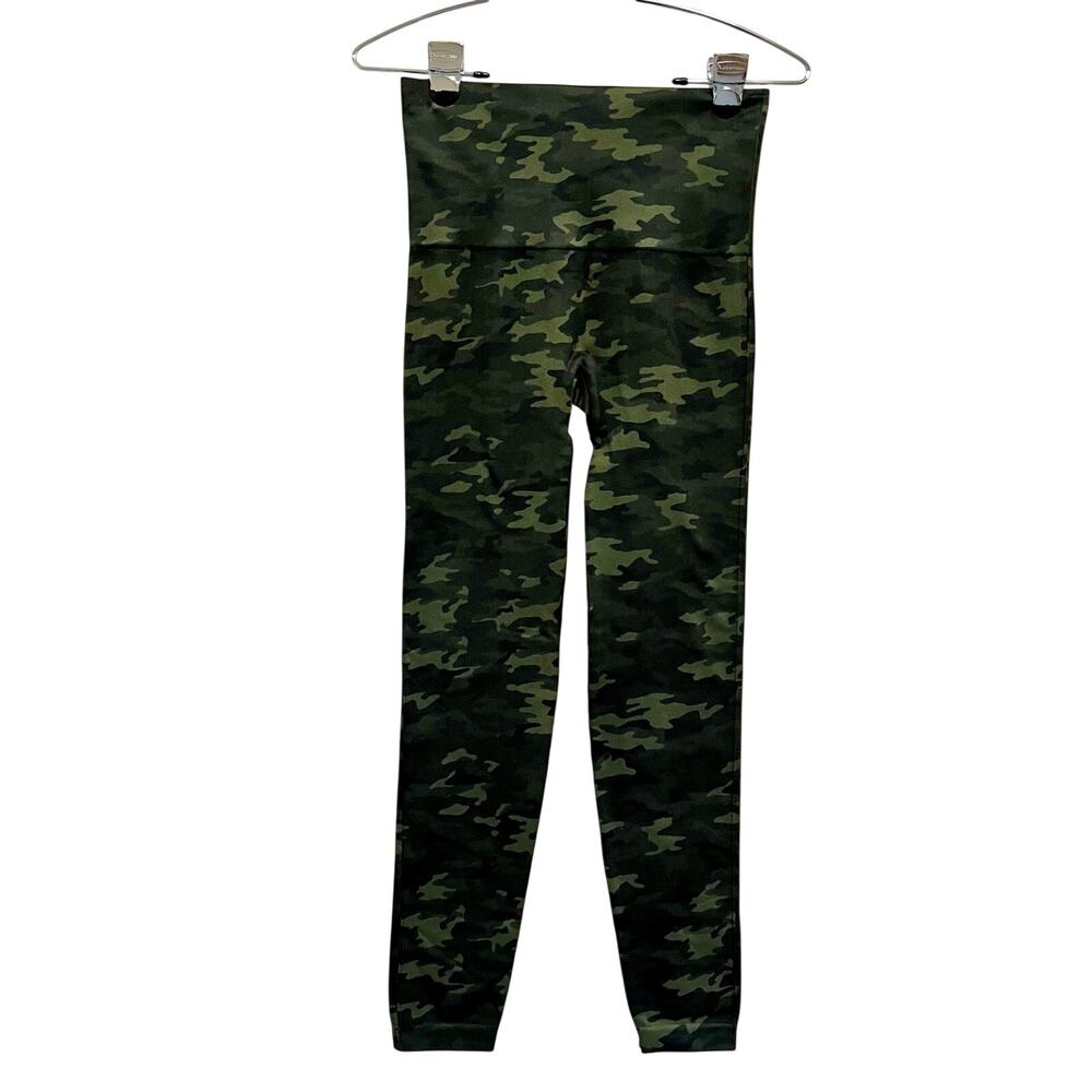SPANX Camo Leggings Large Green High Rise Shaping Stretch Athleisure